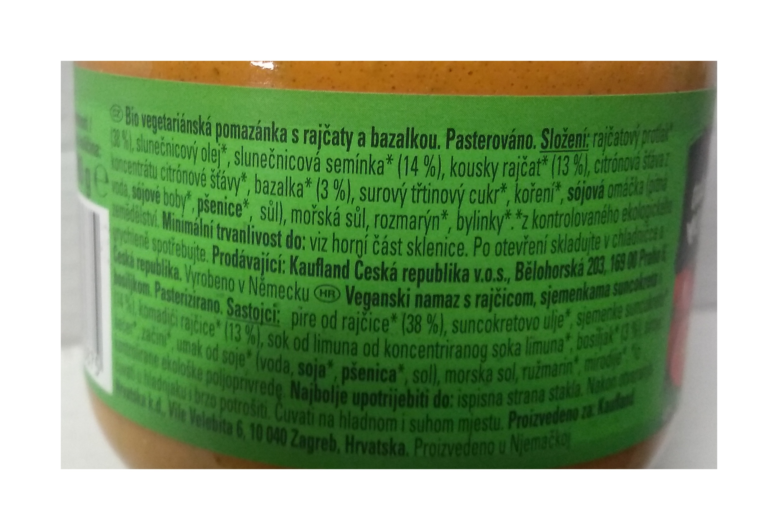 Pomazánka s rajčaty a bazalkou veganská 180g
